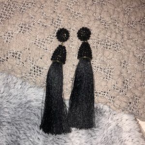 Black beaded tassel earrings